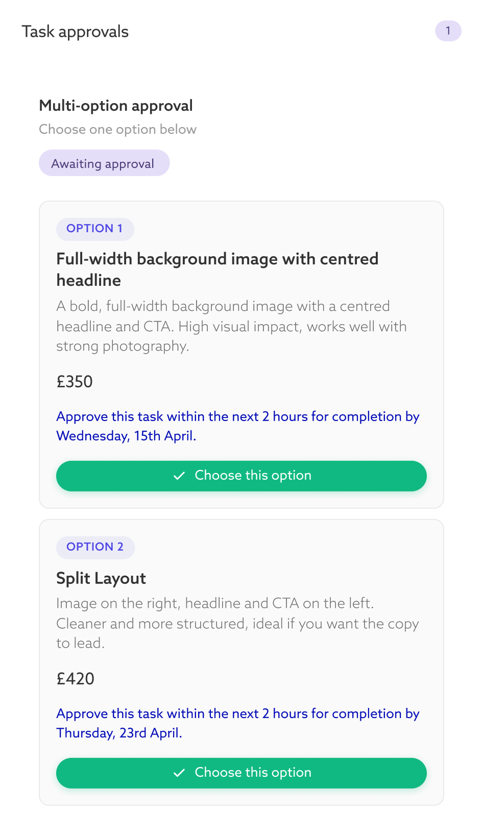 Multi-option approval cards