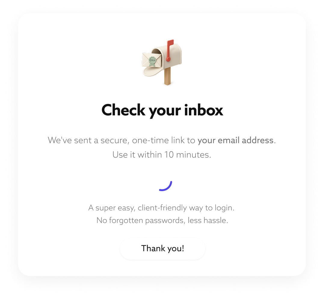 Email mockup with magic link button