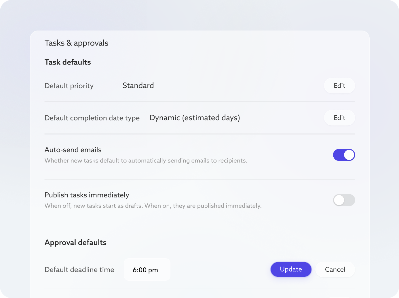 Screenshot: Settings panel