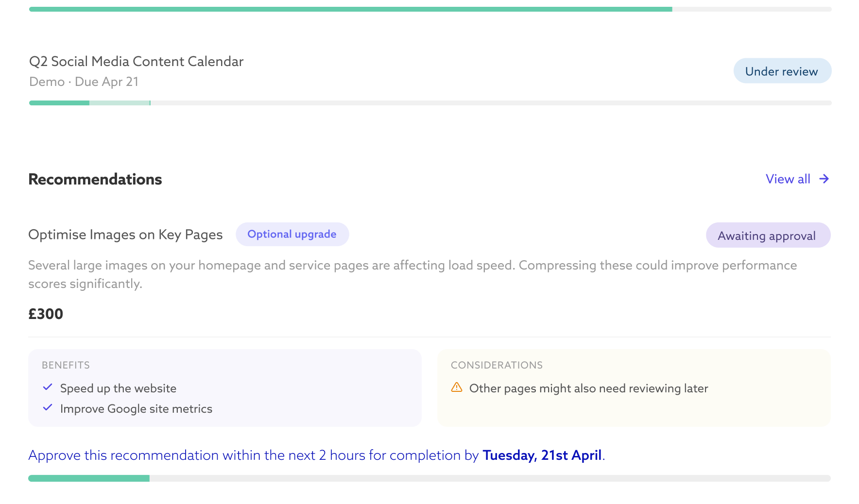 Client portal with recommendations
