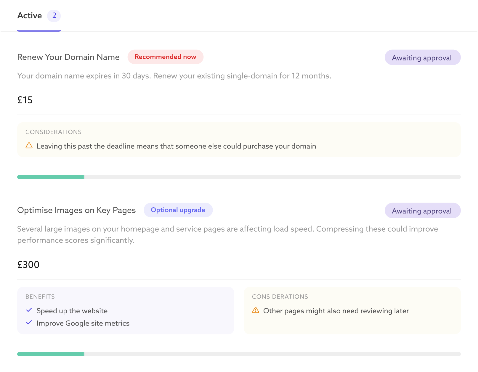 Recommendation view with 3 tiers