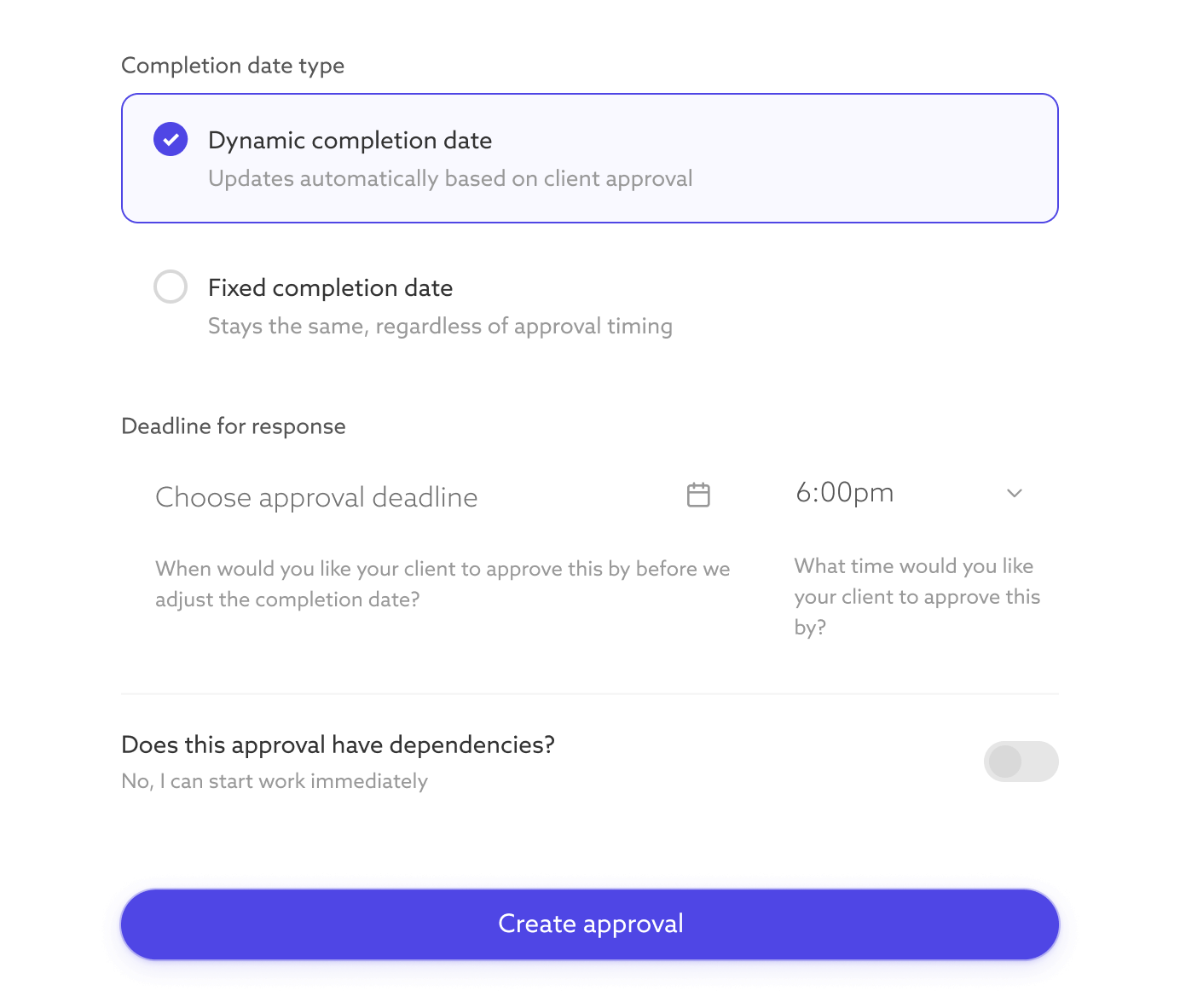 Screenshot: Approval options builder