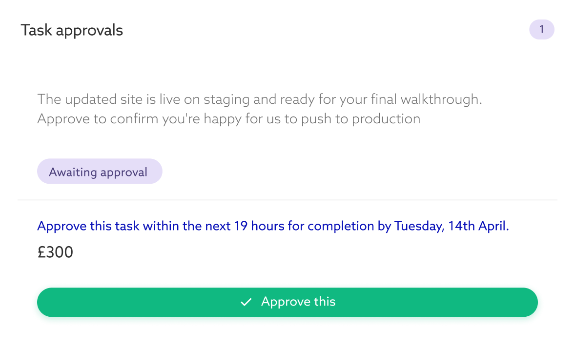 Screenshot: Client approval view